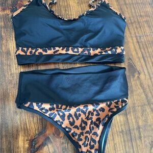 NWOT Black and Leopard Print Bikini Set
